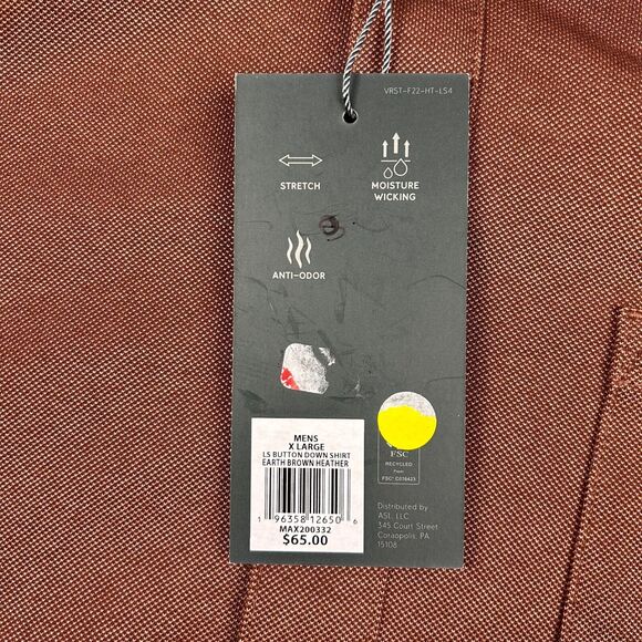 VRST Shirt Mens XL Button Down Earth Brown Heather Anti-Odor Stretch NWT - Picture 6 of 10